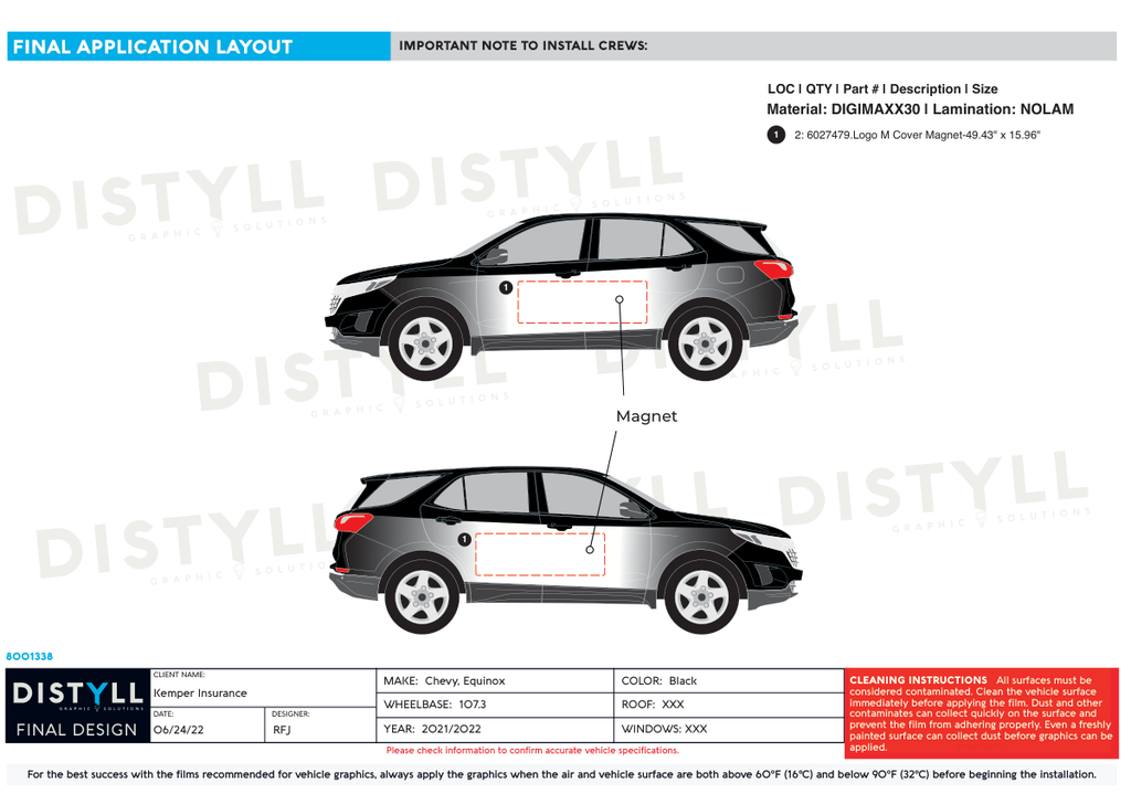 Kemper Insurance, Chevy Equinox, 107 WB,  2021, 2022, cover up magnet